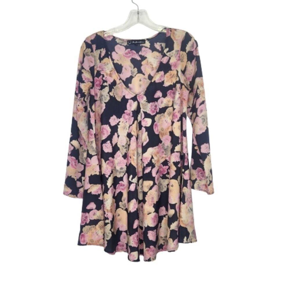 For Love and Lemons pink gray floral v-neck mini dress size Small